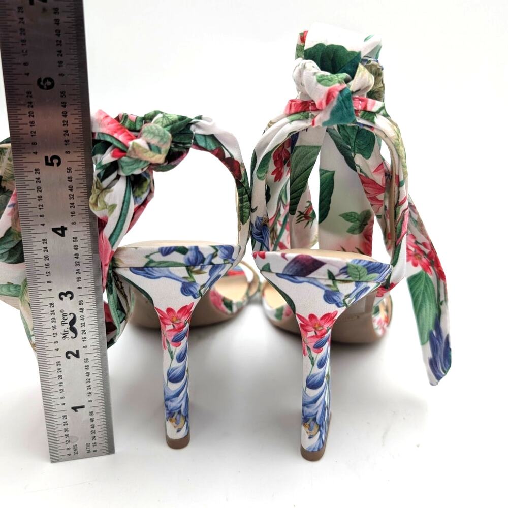 Nine West Kobs Ankle Tie Heel Sandal Women's White Floral Size US5.5M EU36 - Picture 4 of 11